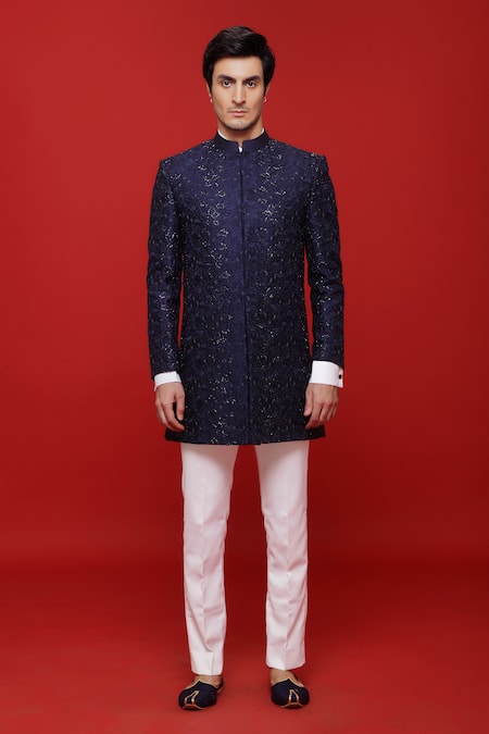 Sven Suits Floral Pattern Embellished Sherwani Set 