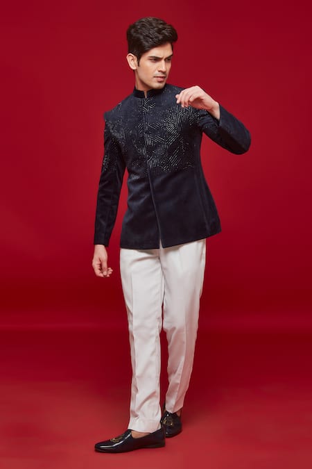 Sven suits Velvet Geometric Embroidered Jodhpuri With Pant 