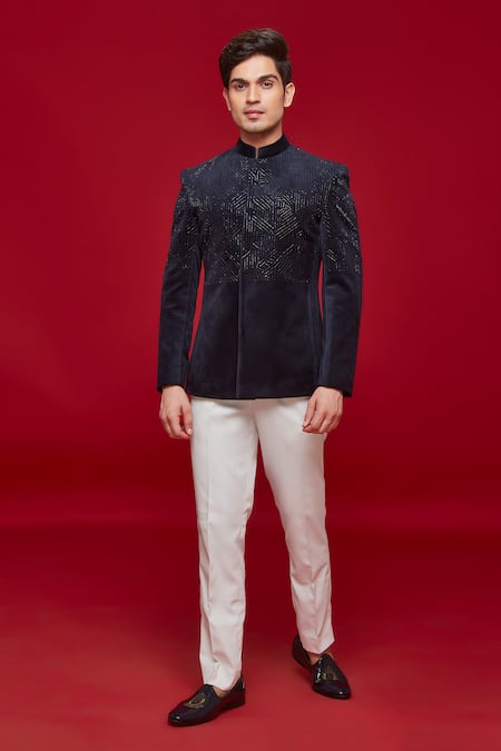 Sven Suits Velvet Geometric Embroidered Jodhpuri With Pant 