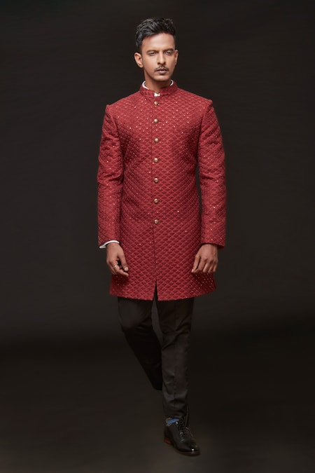 Sven suits Floral Scallop Embroidered Sherwani With Pant 