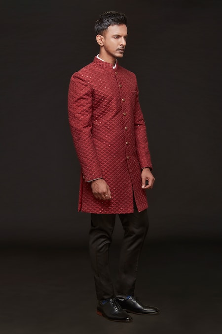 Sven Suits Floral Scallop Embroidered Sherwani With Pant 
