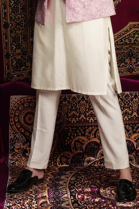 Shop_Sven Suits_Multi Color Cotton, Faux Leather Multicolor Paisley Jaal Bundi Set _Online_at_Aza_Fashions