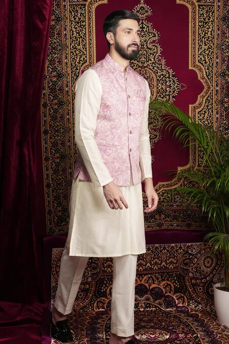 Buy_Sven Suits_Multi Color Cotton, Faux Leather Multicolor Paisley Jaal Bundi Set 