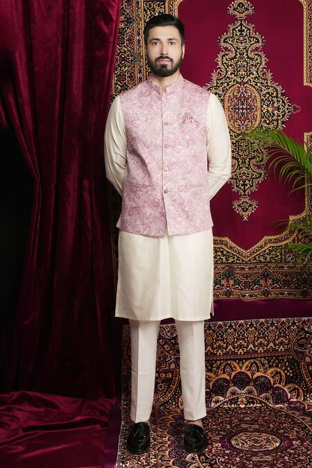 Shop_Sven Suits_Multi Color Cotton, Faux Leather Multicolor Paisley Jaal Bundi Set 