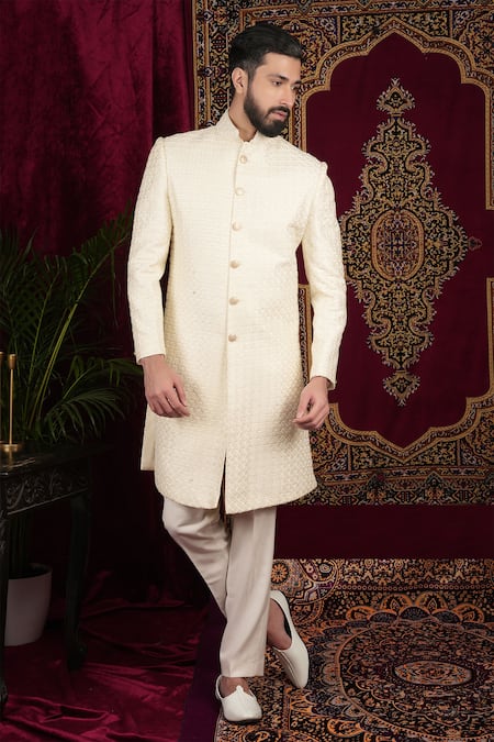 Sven suits Geometric Embroidered Sherwani Set 