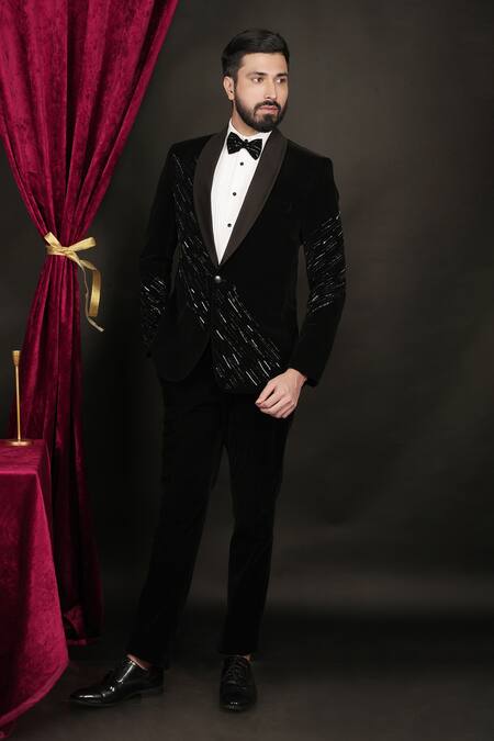 Buy Sven Suits Black Velvet Cut Work, Embroidery Cutdana Tuxedo Set Online at Aza Fashions Buy_Sven Suits_Black Velvet Cut Work, Embroidery Cutdana Tuxedo Set _Online_at_Aza_Fashions