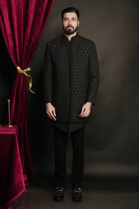 Sven Suits Black Polyester, Viscose Cut Work, Stones, Cutdana Jacket And Waistcoat Set Online at Aza Fashions Sven Suits_Black Polyester, Viscose Cut Work, Stones, Cutdana Jacket And Waistcoat Set _Online_at_Aza_Fashions