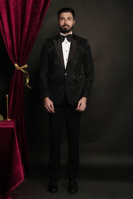 Buy_Sven Suits_Black Polyester, Viscose Sequins Embroidered Tuxedo Set _Online_at_Aza_Fashions