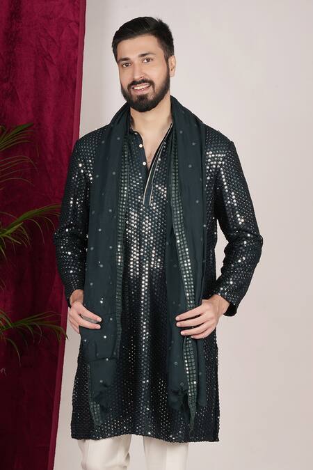 Sven Suits Green Faux Leather Mirrors Embroidered Kurta Set at Aza Fashions Sven Suits_Green Faux Leather Mirrors Embroidered Kurta Set _at_Aza_Fashions