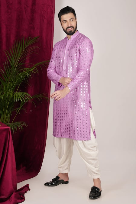 Shop Sven Suits Purple Georgette Mirrors Embroidered Kurta And Patiala Pant Set Online at Aza Fashions Shop_Sven Suits_Purple Georgette Mirrors Embroidered Kurta And Patiala Pant Set _Online_at_Aza_Fashions