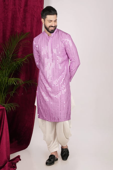 Sven Suits Purple Georgette Mirrors Embroidered Kurta And Patiala Pant Set at Aza Fashions Sven Suits_Purple Georgette Mirrors Embroidered Kurta And Patiala Pant Set _at_Aza_Fashions
