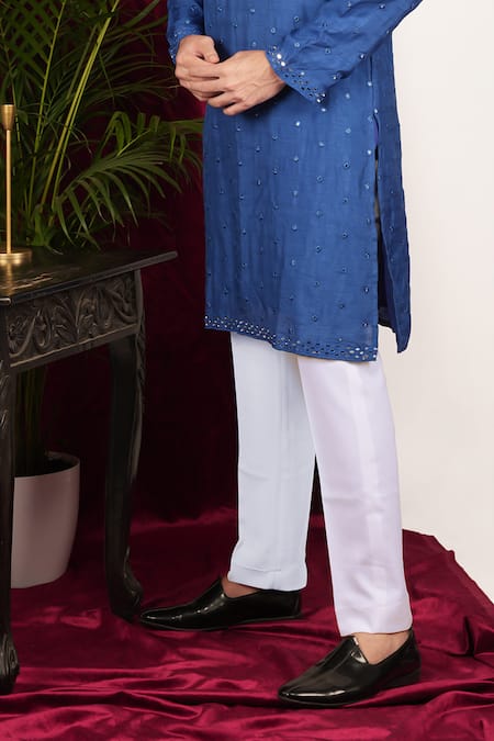 Buy_Sven Suits_Blue Faux Leather, Cotton Mirrors Embroidered Kurta Set 