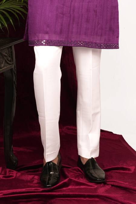 Sven Suits_Purple Faux Leather, Cotton Mirrors Geometric Placket Embroidered Kurta Set _at_Aza_Fashions