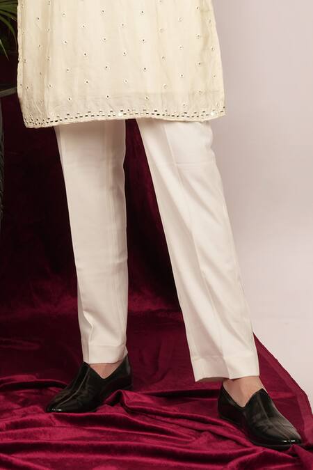 Shop_Sven Suits_Cream Faux Leather Mirrors Scattered Embroidered Kurta Set _Online_at_Aza_Fashions
