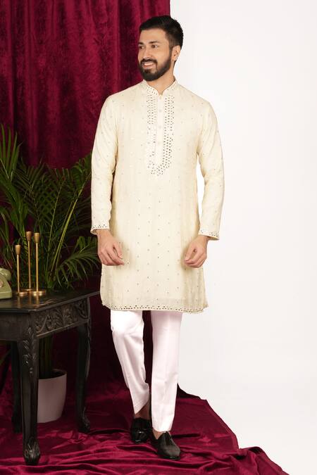 Buy_Sven Suits_Cream Faux Leather Mirrors Scattered Embroidered Kurta Set 