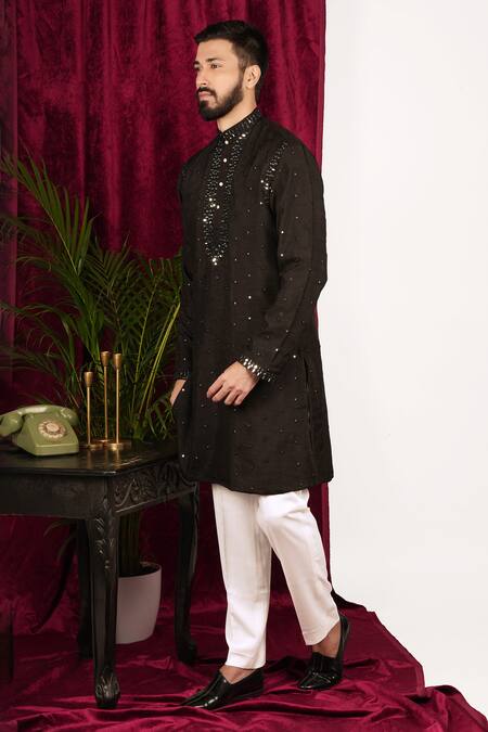 Shop Sven Suits Black Faux Leather Mirrors Geometric Hand Embroidered Kurta Set Online at Aza Fashions Shop_Sven Suits_Black Faux Leather Mirrors Geometric Hand Embroidered Kurta Set _Online_at_Aza_Fashions
