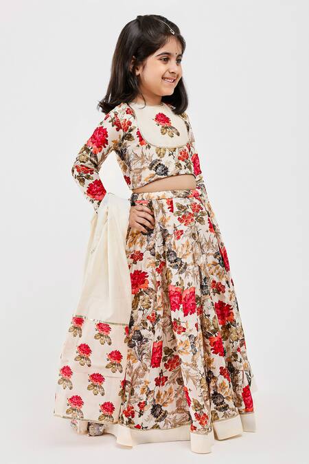 Mamma Plz Ivory Handloom Cotton, Voile, Chanderi Embroidery Floral Print Lehenga Set Online at Aza Fashions Mamma Plz_Ivory Handloom Cotton, Voile, Chanderi Embroidery Floral Print Lehenga Set _Online_at_Aza_Fashions