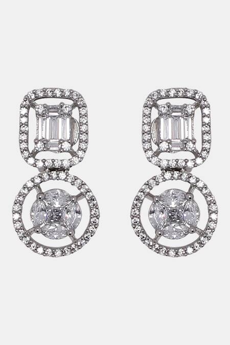 Dugran By Dugristyle_Silver Plated Crystals, Diamonds Rosi Geometric Drop Earrings _Online_at_Aza_Fashions