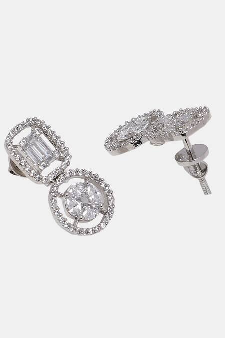 Buy_Dugran By Dugristyle_Silver Plated Crystals, Diamonds Rosi Geometric Drop Earrings _Online_at_Aza_Fashions
