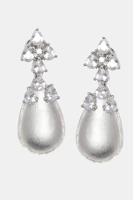 Dugran By Dugristyle_Silver Plated Diamonds, Stones Dhoondhla Cluster Drop Earring _Online_at_Aza_Fashions