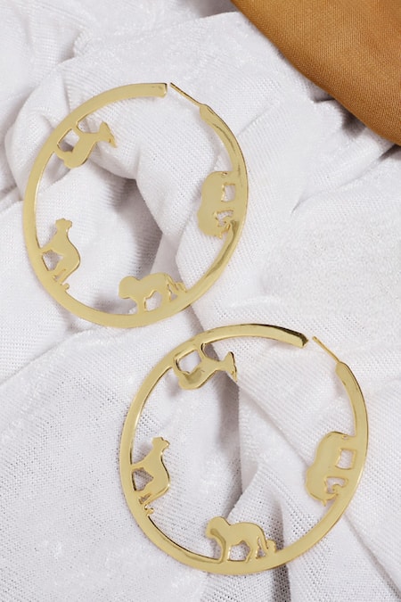 Shop Dugran By Dugristyle Gold Plated Kesar Carved Hoop Earrings at Aza Fashions Shop_Dugran By Dugristyle_Gold Plated Kesar Carved Hoop Earrings _at_Aza_Fashions