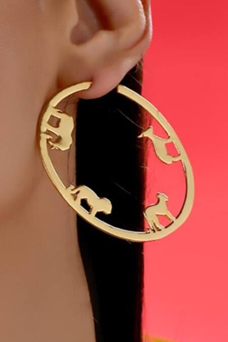 Dugran By Dugristyle Gold Plated Kesar Carved Hoop Earrings Online at Aza Fashions Dugran By Dugristyle_Gold Plated Kesar Carved Hoop Earrings _Online_at_Aza_Fashions