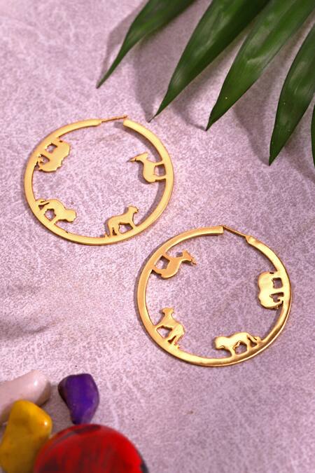 Dugran By Dugristyle Gold Plated Kesar Carved Hoop Earrings at Aza Fashions Dugran By Dugristyle_Gold Plated Kesar Carved Hoop Earrings _at_Aza_Fashions