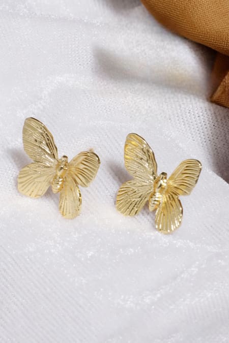 Shop_Dugran By Dugristyle_Gold Plated Chamkila Butterfly Stud Earrings _at_Aza_Fashions