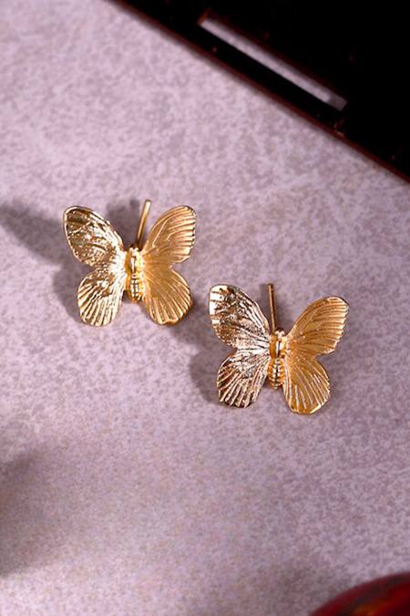 Shop_Dugran By Dugristyle_Gold Plated Chamkila Butterfly Stud Earrings _Online_at_Aza_Fashions