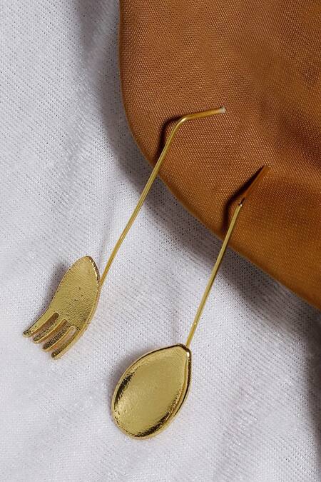 Shop_Dugran By Dugristyle_Gold Plated Kanari Mismatch Cutlery Earrings _at_Aza_Fashions