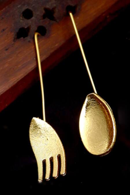 Dugran By Dugristyle_Gold Plated Kanari Mismatch Cutlery Earrings _at_Aza_Fashions