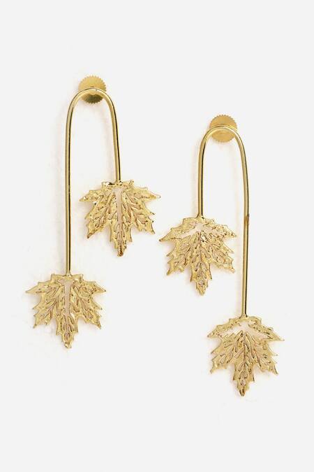 Dugran By Dugristyle Gold Plated Rangin Leaf Curved Earrings Online at Aza Fashions Dugran By Dugristyle_Gold Plated Rangin Leaf Curved Earrings _Online_at_Aza_Fashions