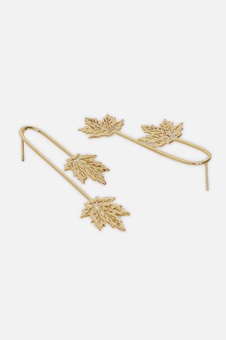 Buy Dugran By Dugristyle Gold Plated Rangin Leaf Curved Earrings Online at Aza Fashions Buy_Dugran By Dugristyle_Gold Plated Rangin Leaf Curved Earrings _Online_at_Aza_Fashions