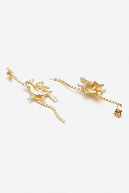 Buy_Dugran By Dugristyle_Gold Plated Dhani Bird Drop Earrings _Online_at_Aza_Fashions