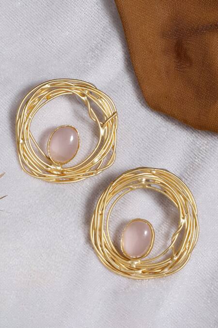 Shop Dugran By Dugristyle Pink Crystals Jaan-e-jaan Embellished Nest Earrings at Aza Fashions Shop_Dugran By Dugristyle_Pink Crystals Jaan-e-jaan Embellished Nest Earrings _at_Aza_Fashions