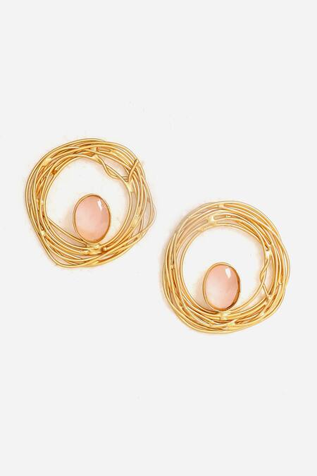 Dugran By Dugristyle Pink Crystals Jaan-e-jaan Embellished Nest Earrings Online at Aza Fashions Dugran By Dugristyle_Pink Crystals Jaan-e-jaan Embellished Nest Earrings _Online_at_Aza_Fashions