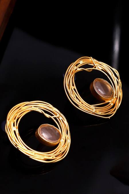 Shop Dugran By Dugristyle Pink Crystals Jaan-e-jaan Embellished Nest Earrings Online at Aza Fashions Shop_Dugran By Dugristyle_Pink Crystals Jaan-e-jaan Embellished Nest Earrings _Online_at_Aza_Fashions