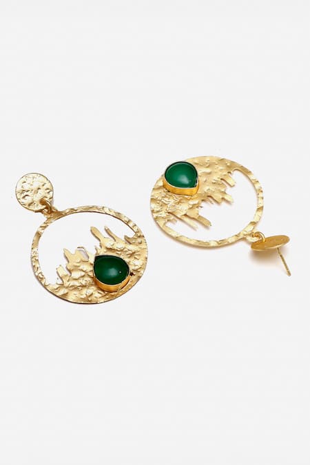 Buy_Dugran By Dugristyle_Green Stones Sanwarna Embellished Textured Drop Earrings _Online_at_Aza_Fashions