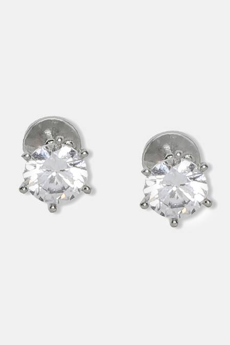 Dugran By Dugristyle_Silver Plated Imitation Diamonds Dhatu Solitaire Stud Earrings _Online_at_Aza_Fashions