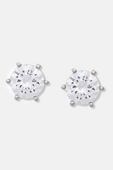 Buy_Dugran By Dugristyle_Silver Plated Imitation Diamonds Dhatu Solitaire Stud Earrings _Online_at_Aza_Fashions