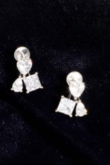 Shop Dugran By Dugristyle Silver Plated Crystals Sikka American Diamond Cluster Earrings at Aza Fashions Shop_Dugran By Dugristyle_Silver Plated Crystals Sikka American Diamond Cluster Earrings _at_Aza_Fashions