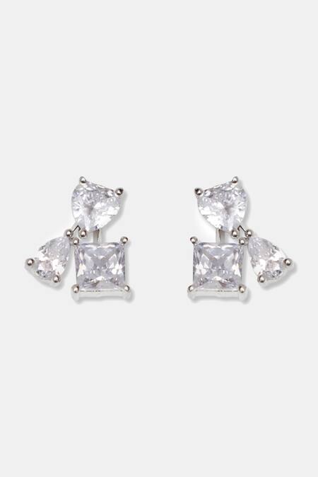 Dugran By Dugristyle_Silver Plated Crystals Sikka American Diamond Cluster Earrings _Online_at_Aza_Fashions
