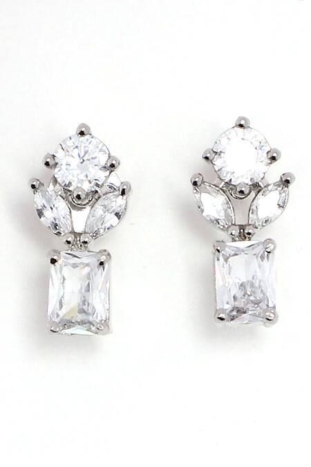 Dugran By Dugristyle Silver Plated Crystals Khatta Floral Cluster Stud Earrings Online at Aza Fashions Dugran By Dugristyle_Silver Plated Crystals Khatta Floral Cluster Stud Earrings _Online_at_Aza_Fashions