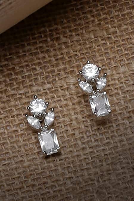 Shop Dugran By Dugristyle Silver Plated Crystals Khatta Floral Cluster Stud Earrings Online at Aza Fashions Shop_Dugran By Dugristyle_Silver Plated Crystals Khatta Floral Cluster Stud Earrings _Online_at_Aza_Fashions