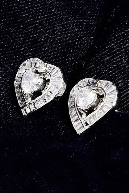 Shop_Dugran By Dugristyle_Silver Plated Imitation Diamonds Kali Heart Stud Earrings _at_Aza_Fashions