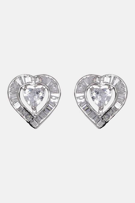 Dugran By Dugristyle_Silver Plated Imitation Diamonds Kali Heart Stud Earrings _Online_at_Aza_Fashions