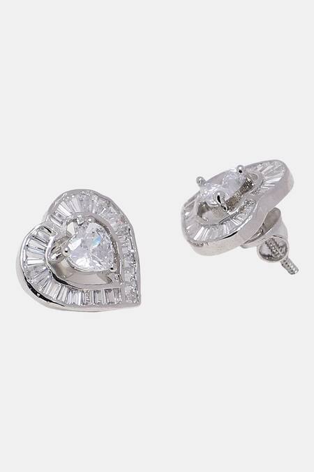 Buy_Dugran By Dugristyle_Silver Plated Imitation Diamonds Kali Heart Stud Earrings _Online_at_Aza_Fashions