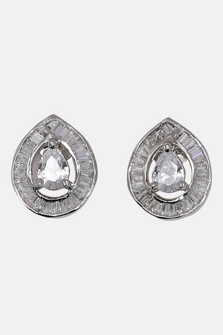 Dugran By Dugristyle_Silver Plated Imitation Diamonds Khushboo Pear Stud Earrings _Online_at_Aza_Fashions