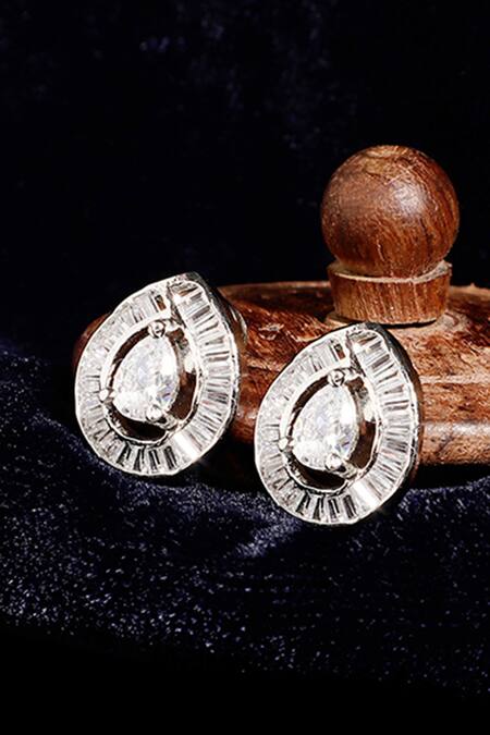 Shop Dugran By Dugristyle Silver Plated Imitation Diamonds Khushboo Pear Stud Earrings Online at Aza Fashions Shop_Dugran By Dugristyle_Silver Plated Imitation Diamonds Khushboo Pear Stud Earrings _Online_at_Aza_Fashions