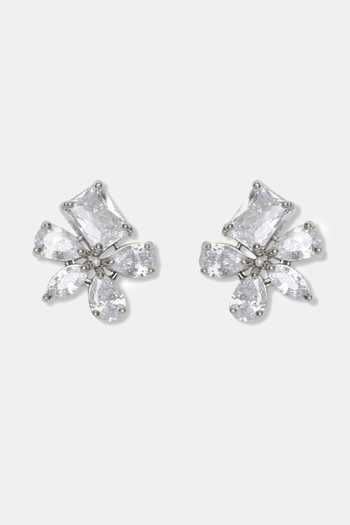 Dugran By Dugristyle Silver Plated Imitation Diamonds Sheesham Floral Stone Stud Earrings Online at Aza Fashions Dugran By Dugristyle_Silver Plated Imitation Diamonds Sheesham Floral Stone Stud Earrings _Online_at_Aza_Fashions